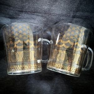 2 Starbucks Clear Glass Mugs 2017 Anniversary Collection Gold Scales 14 fl oz